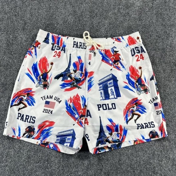 Team USA Swim Trunks Mens XL Multi Paris 2024 Olympic Polo Ralph Lauren Traveler